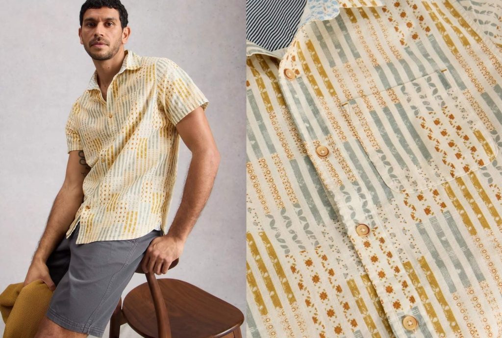 White Stuff mens short sleeve printed shirt with stripe pattern